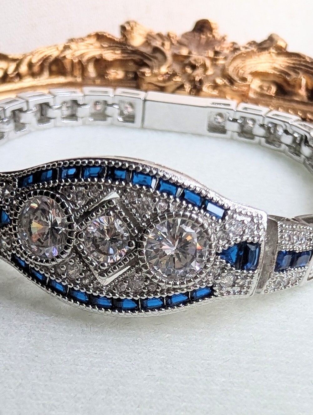 2.1 Carat Moissanite Bracelet Diamond & Sapphire Style Stones Art Deco Style 💎